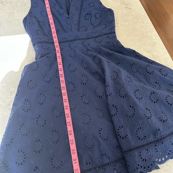 BB Dakota Navy Eyelet V-Neck Fit & Flare Dress - Picture 8 of 8